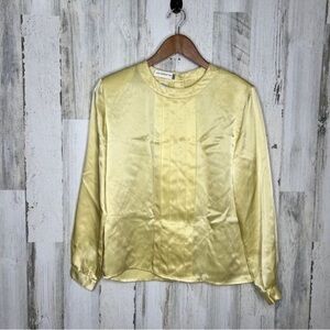 Liz Claiborne Collection Petites Vintage Women's Pleated Sateen Top Yellow 6P